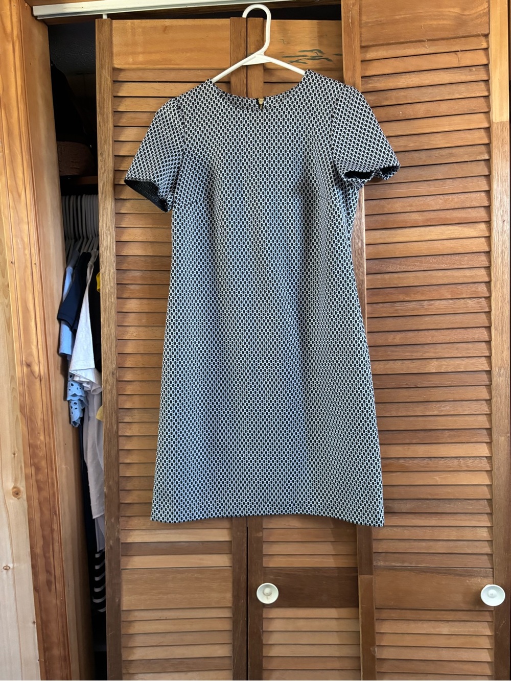 Calvin Klein Black and White Micro-Pattern Shift Dress
